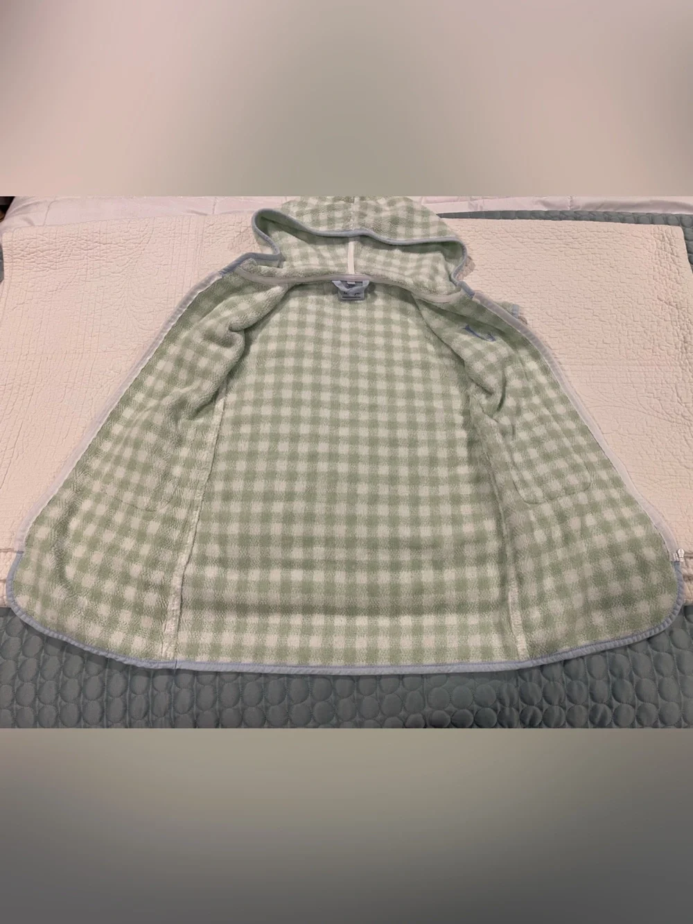 Lil Weezie Hooded Short Sleeve Terry Swim Coverup Light Green Blue Gingham J 5/6
